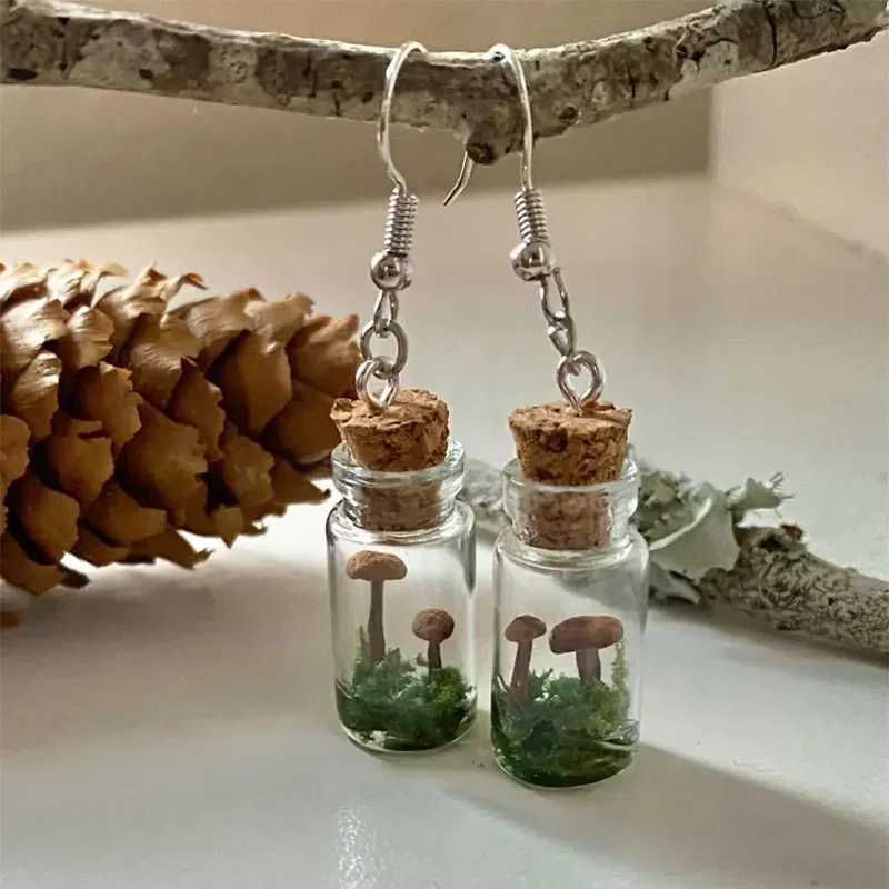Preserved Moss Sheet - Серьги из настоящих грибов, банка/бутылка, стеклянный